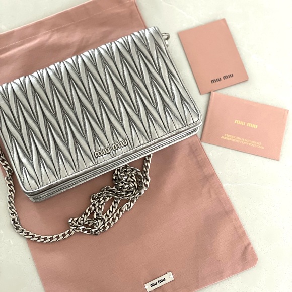 Miu Miu Handbags - SOLD Miu Miu Matelassé Nappa Leather Metallic Clutch Metallic Crossbody Chain